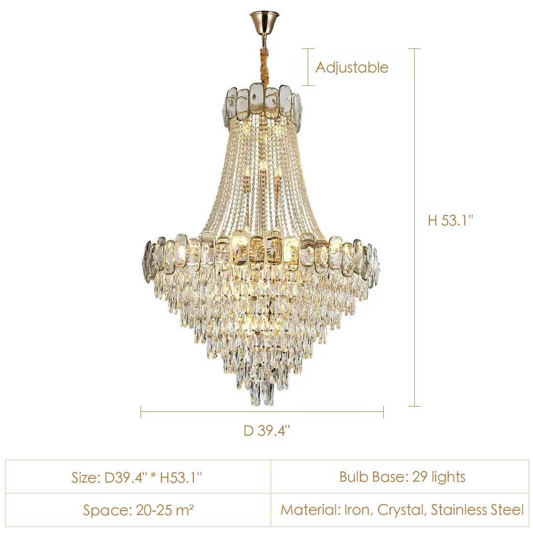 Foyer Staircase Chandelier Luxury K9 Crystal Ceiling Light For Living Room / Hallway