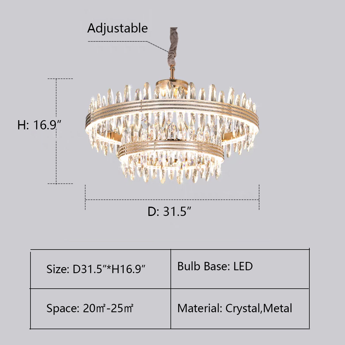 2Layers: D31.5"*H16.9" chandelier,chandeliers,pendant,round,rings,ultirings,multitier,tiers,layers,creative,art,crystal,metal,gold,clear crystal,living room,dining room,bedroom,bar,kitchen island,ceiling