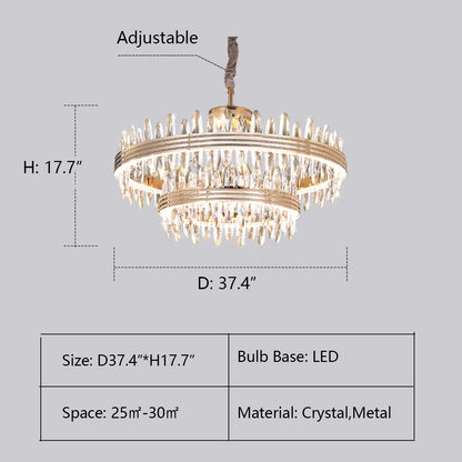 2Layers: D37.4"*H17.7" chandelier,chandeliers,pendant,round,rings,ultirings,multitier,tiers,layers,creative,art,crystal,metal,gold,clear crystal,living room,dining room,bedroom,bar,kitchen island,ceiling