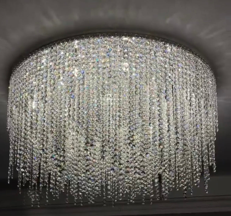 Round:D23.6"*H11.8" chandelier,chandeliers,pendant,crystal,metal,chrome,round,oval,flush mount,ceiling,tassel,light luxury,luxury,living room,dining room,bedroom,kitchen island,bar,hallway,entrys