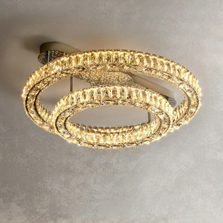 2/ 3 Rings Flush Mount Living Room Chandelier Crystal Bedroom Ceiling Light Fixture 