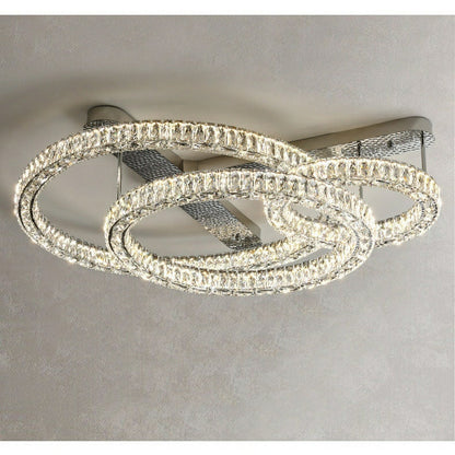 2/ 3 Rings Flush Mount Living Room Chandelier Crystal Bedroom Ceiling Light Fixture 