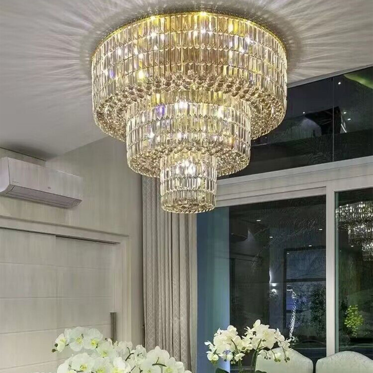 chandelier,chandeliers,pendant,flush mount,ceiling,tiers,layers,multi-tier,multi-layer,round,metal,crystal,dold,luxury,light luxury,living room,dining room,entrys,foyers,hallway