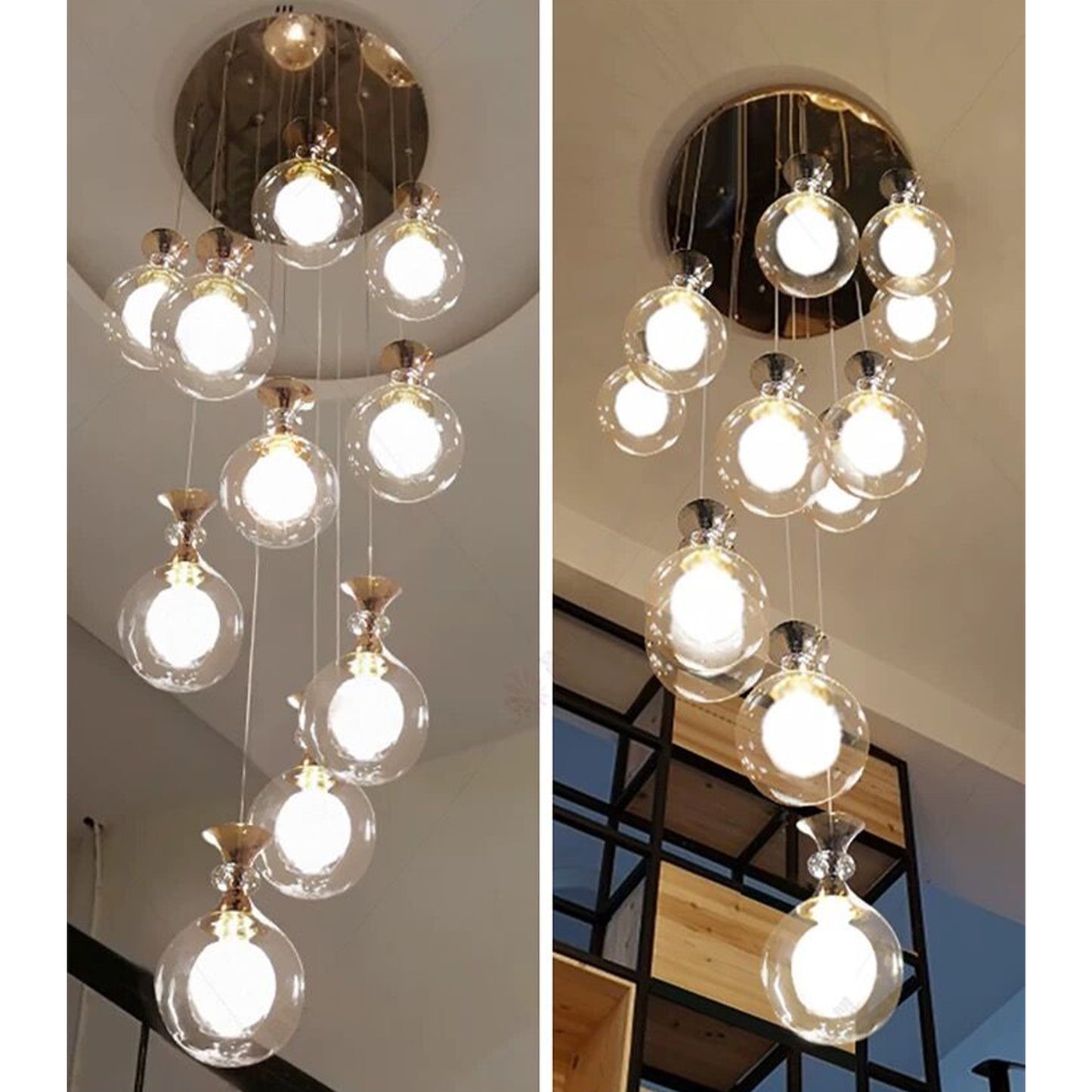 Modern Clear Glass Ball Chandelier Long Pendant Light for Staircase/Entrys/Loft/Living Room