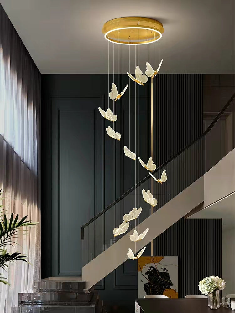 Extra Length French style Butterfly Chandelier Luxury Foyer Staircase Ceiling Light For Powder room Hotel Nursery Living room kids room