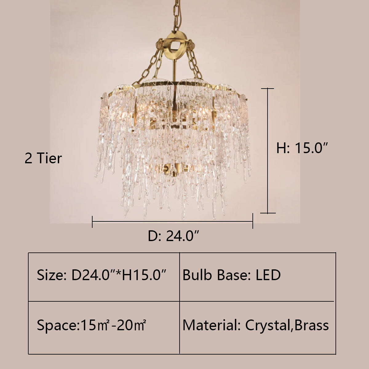 2Tier: D24.0"*H15.0" Aletta Melting Drop Crystal Glass Chandelier,chandelier,chandeliers,pendant,tiers,laters,multi-tier,multi-layer,oversized,huge,big,large,extra large,crystal,brass,Round,ceiling,living room,dining room,bedroom,foyer,stairs,entrys,hallway
