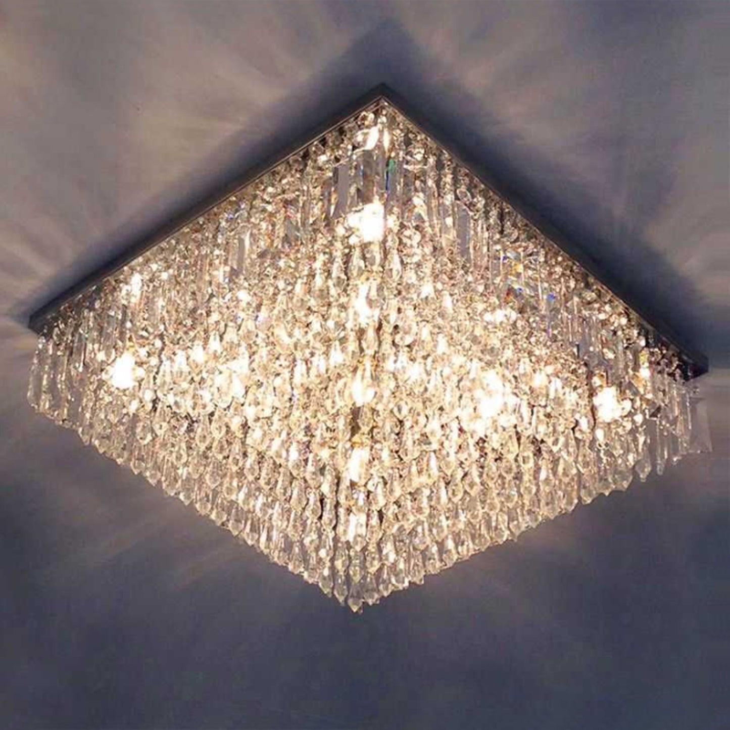 Flush Mount Modern Square Crystal Pendant Chandelier for Living/Dining Room/Bedroom