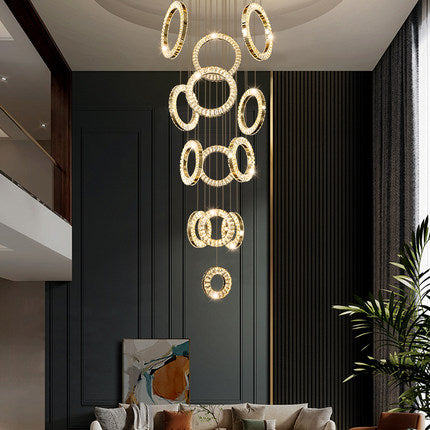 Modern Multi Gold Donuts Shape Crystal Chandelier Ring Round Light Fixture for Foyer Staircase/ Living Room/ Bar/ Hotel Lobby/ Entryway/ LOFT