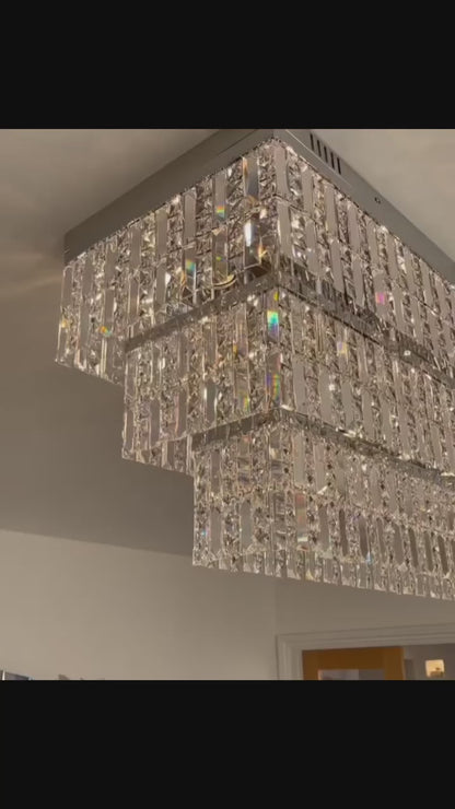 Oversized Rectangle Tiers Flush Mount Crystal Ceiling Light Chandelier