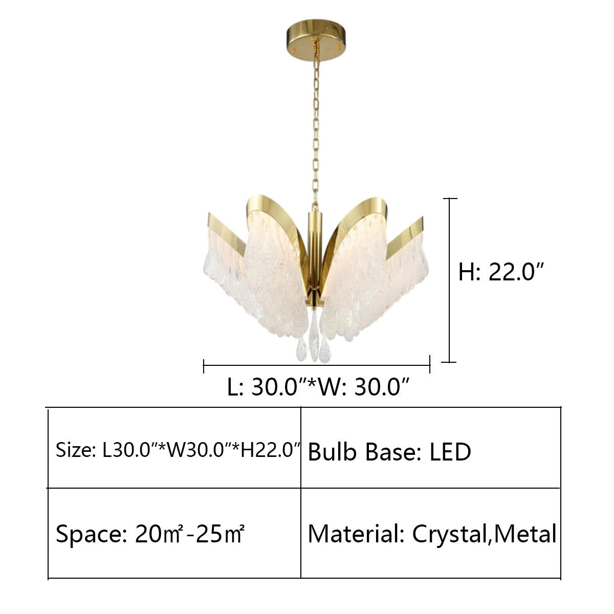 L30.0"*W30.0"*H22.0" Palm-Villa Murano Glass Chandelier,chandelier,chandeliers,pendant,flower,round,ceiling,light luxury,gold,clear,glass,crystal,metal,teardrop,raindrop,living room,dining room,bedroom,hallway,entrys