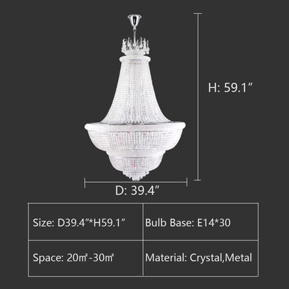 D39.4"*H59.1" crystal,metal,chandeleir,chandeliers,pendant,empire,crystal,layers,tiers,round,living room,dining room,foyer,entrys,stairs,hallway, big hallway,oversized,large,big,huge