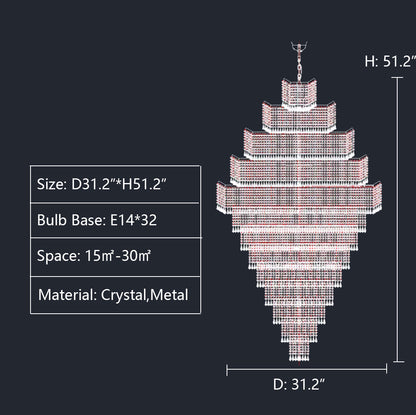 D31.2"*H51.2" chandelier,chandeliers,pendant,crystal,high quality k9 crystal,metal,gold,clear crystal,oversized,extra large,large,big,huge,,luxury,light luxury,ceiling,rods,living room,foyer,entrys,big hallway,spiral staircase,stairs,entryance,loft,duplex hall,hotel lobby