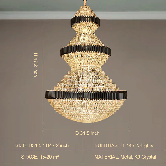 Golden Era Grand Fountain Crystal Chandelier with Black Tube for Staircase/Foyer/High-ceiling