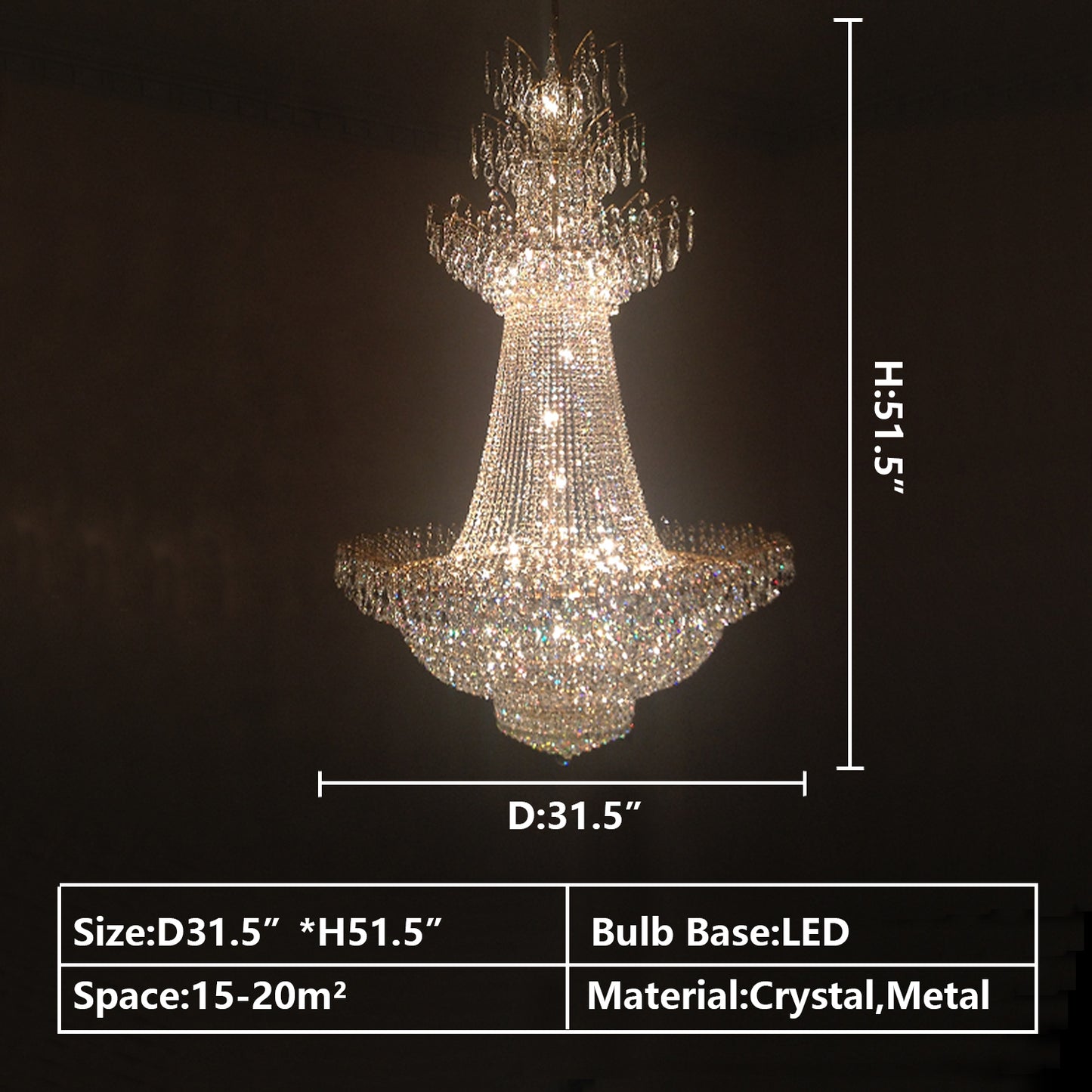 D31.5"*H51.5" crystal,chandelier,chandeliers,flower,pendant,ceiling,round,empire,raindrop,chain,adjustable,living room,foyer,stairs,entryance