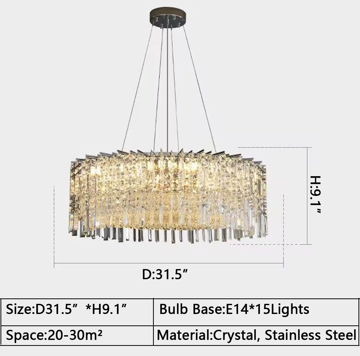 Chrome Silver Stylish Round Crystal Chandelier Modern Ceiling Pendant Light For Living Room/ Bedroom