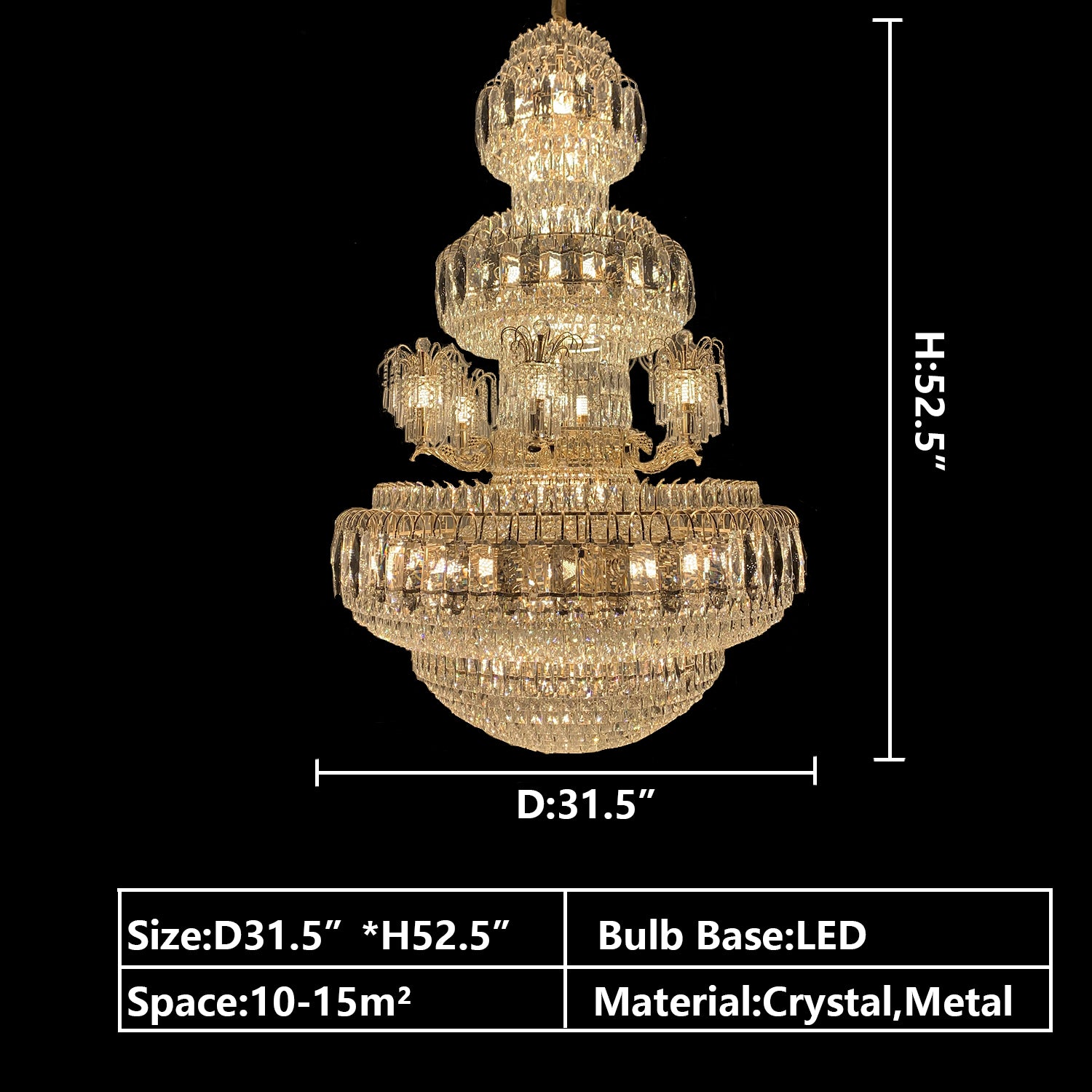 D31.5"*H52.5" chandelier,chaandeliers,pendant,crystal,metal,gold,luxury,empire,ceiling,tiers,layers,multi-tier,extra large,oversized,large,huge,big,living room,dining room,high-ceiling room,foyer,stairs,hallway,entryance,hotel lobby,duplex hall,loft