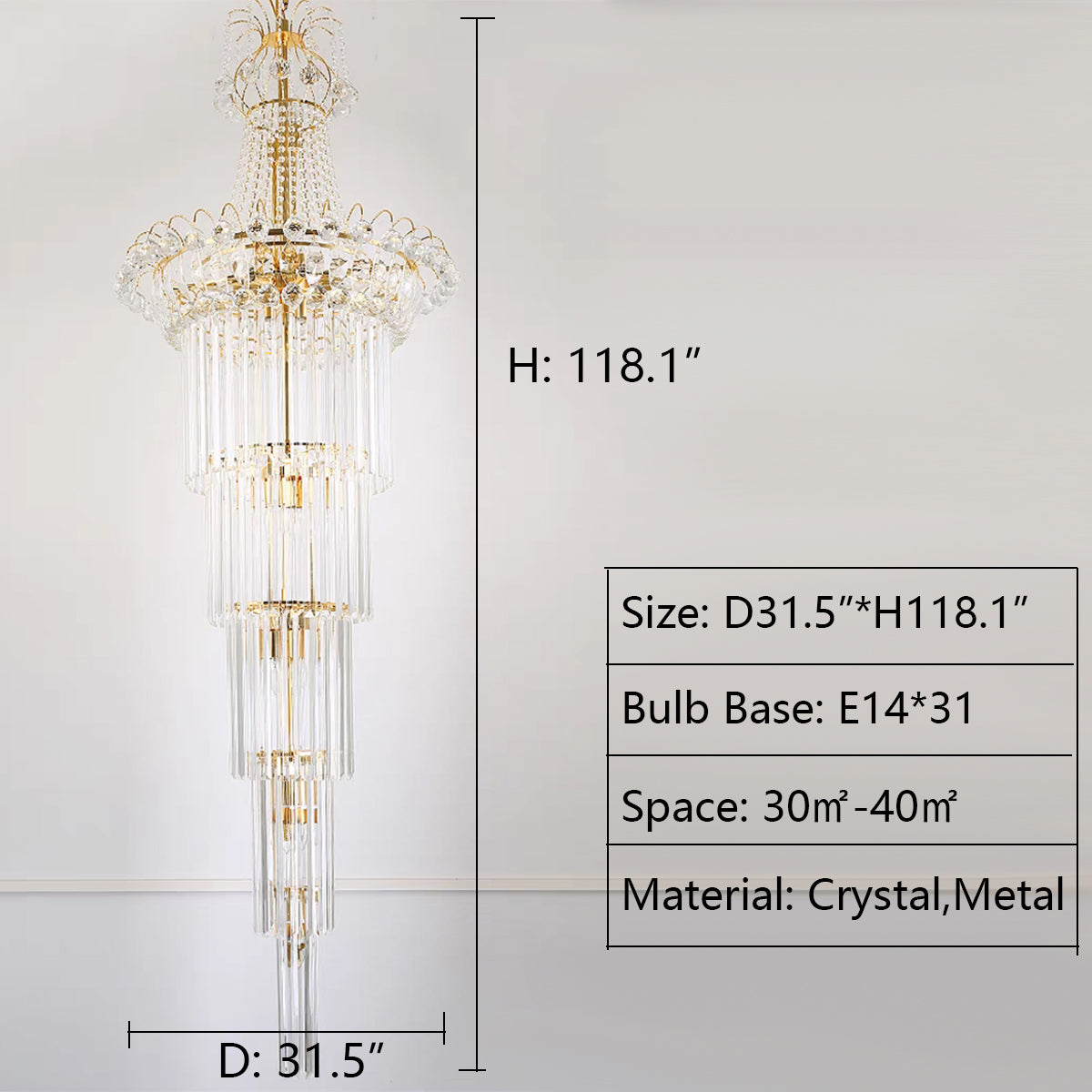 D31.5"*H118.1" chandelier,chandeliers,pendant,crystal,high quality k9 crystal,metal,gold,black,clear crystal,oversized,extra large,large,big,huge,,luxury,light luxury,ceiling,crystal chain,rods,living room,foyer,entrys,big hallway,spiral staircase,stairs,entryance,loft,duplex hall,hotel lobby