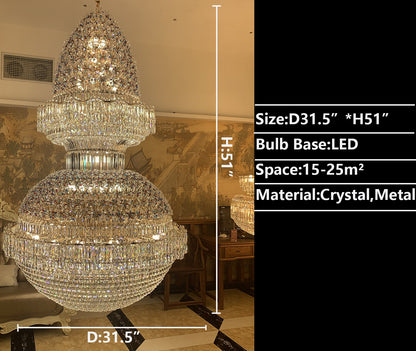 D31.5"*H51.0" chandelier,chaandeliers,pendant,crystal,metal,gold,luxury,empire,ceiling,tiers,layers,multi-tier,extra large,oversized,large,huge,big,living room,dining room,high-ceiling room,foyer,stairs,hallway,entryance,hotel lobby,duplex hall,loft