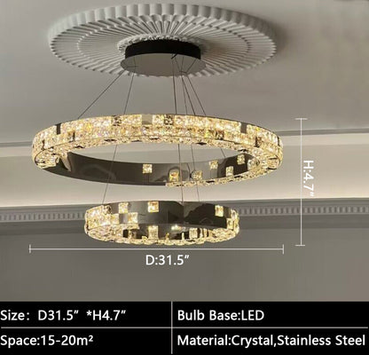 D31.5"*H4.7" Light luxury ring-round two layers/tier crystal chandelier for villas/duplex buidings living room/dining room/bedroom