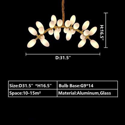 D31.5"*H16.5" chandelier,chandeliers,pendant,branch,glass,aluminium,metal,flower,art,creative,round,set,living room,dining room,foyer,bedroom