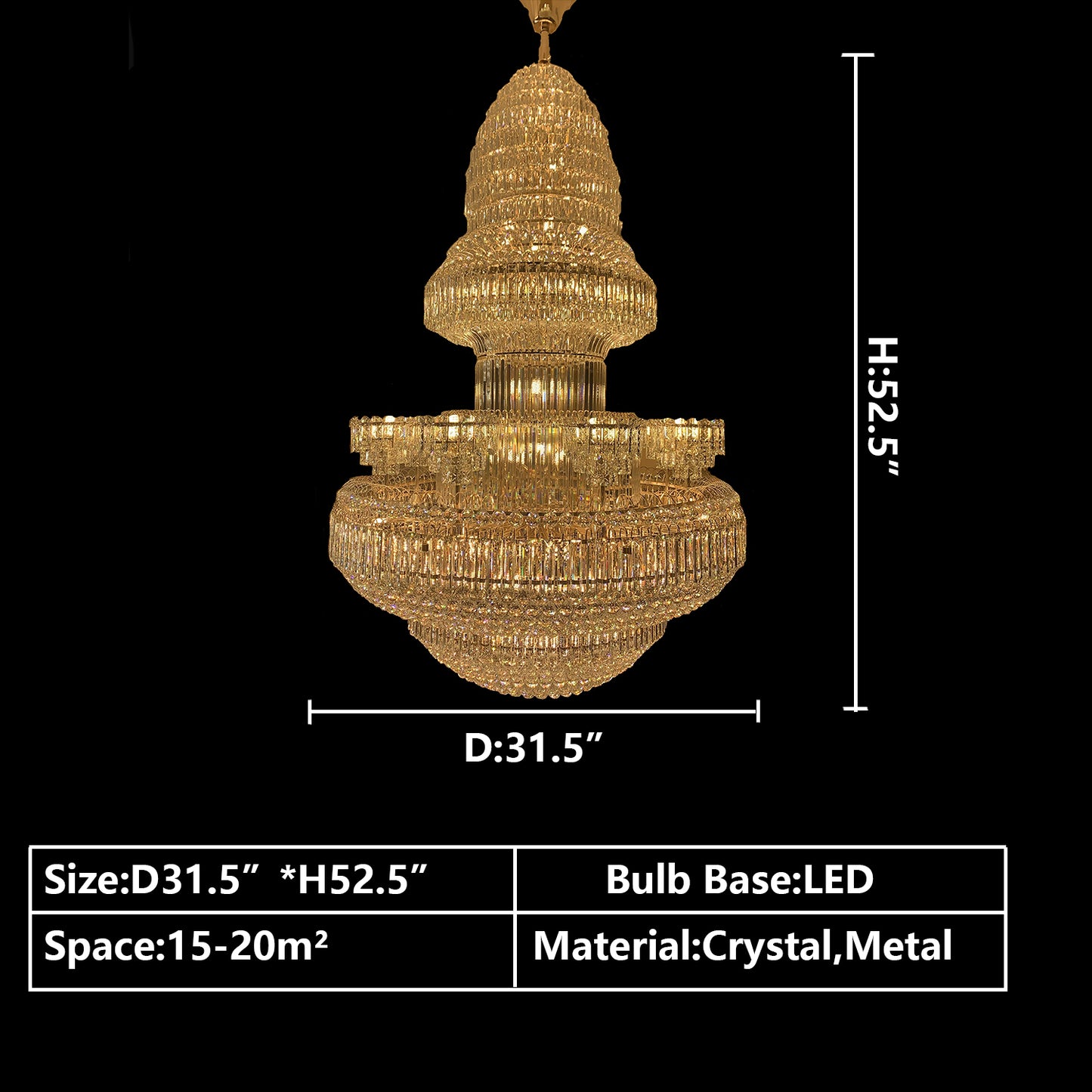 D31.5"*H52.5" chandelier,chaandeliers,pendant,crystal,metal,gold,luxury,empire,ceiling,tiers,layers,multi-tier,extra large,oversized,large,huge,big,living room,dining room,high-ceiling room,foyer,stairs,hallway,entryance,hotel lobby,duplex hall,loft