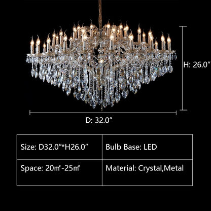 16Lights: D32.0"*H26.0" ALLUMAGE WIDE CLASSIC CRYSTAL CHANDELIER MD6141，chandelier,chandeliers,crystal pendant,crystal,raindrop,teardrop,candle,branch,clear,ceiling,foyer,living room,extra large,oversized,huge,big,large,oversized