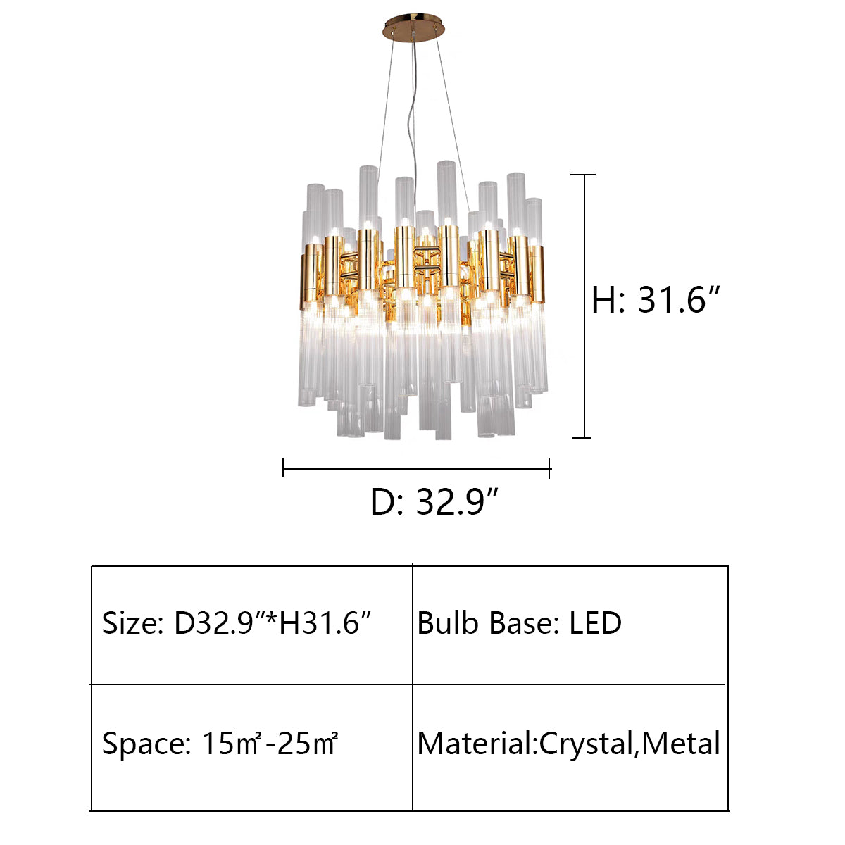 Round: D32.9"*H31.6" chandelier,chandeliers,pendant,crystal,metal,gold,clear,round,ring,circle,branch,light luxury,modern,nordic,ceiling,oval,rectangle,dining room,dining table,bar,kitchen island,living room,long table,big table,bedroom