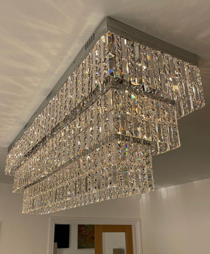 Oversized Rectangle Tiers Flush Mount Crystal Ceiling Light Chandelier