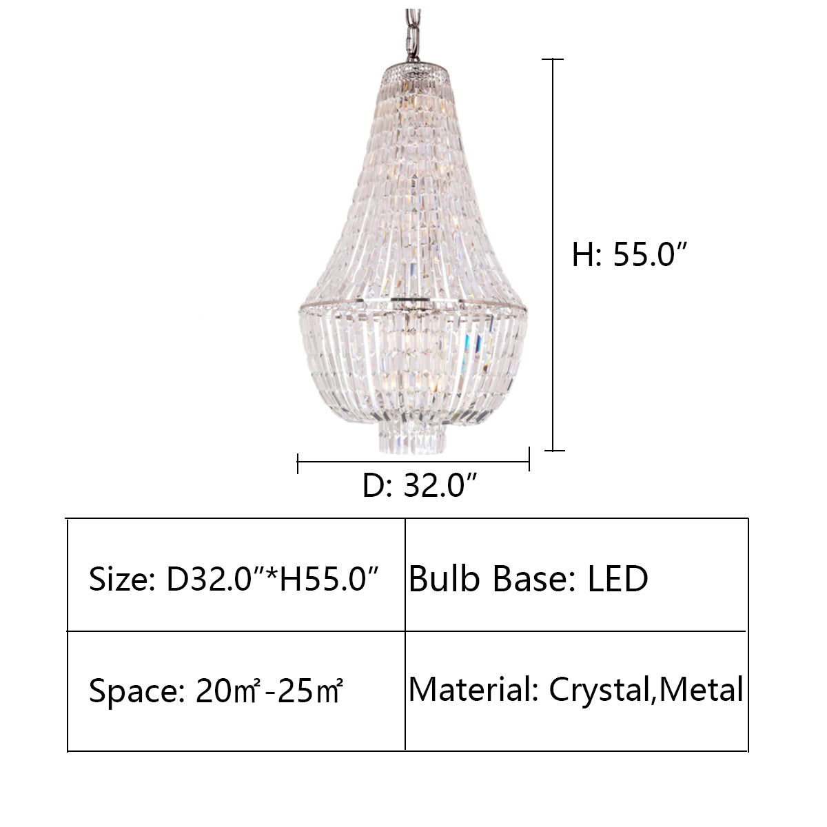 D32.0"*H55.0" Andreas Empire Crystal Prysm Chandelier,chandelier,chandeliers,empire,round,crystal,pendant,metal,crystal chain,ceiling,oversized,large,extra large,huge,stairs,foyer,living room,entrys,hallway