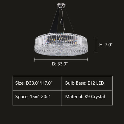 15Lights: D33.0"*H7.0" Brickell Round Crystal Ring Chandelier,chandelier,chandeliers,round,crystal,tiers,multi-tier,ceiling,chain,rods,pendant,living room,luxury,dining room,bar,foyer,bedroom