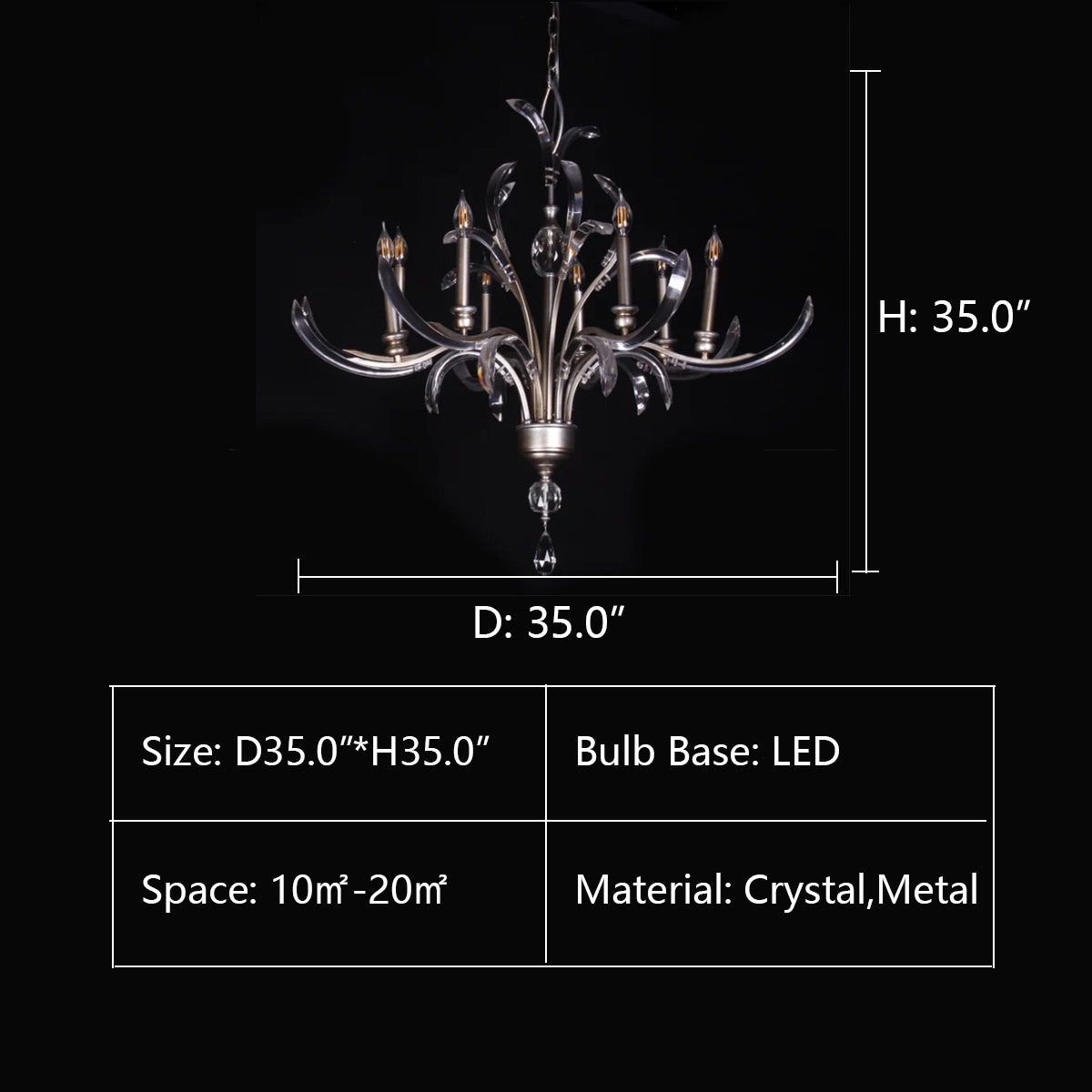 8Lights: D35.0"*H35.0" Opal Shards 8-Light Chandelier ,chandelier,chandeliers,pendant,flower,candle,raindrop,teardrop,crystal,metal,chrome,glass,branch,living room,dining room,bedroom,hallway