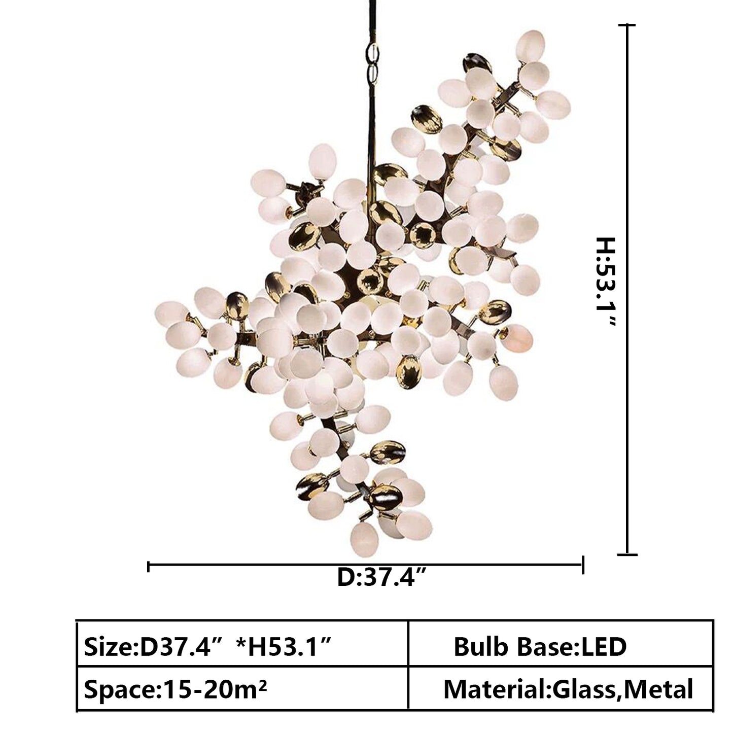 D37.4"*H53.1" chandelier,chandeliers,pendant,oversized,large,huge,big,long,glass,metal,grape,branch,white,dining room,living room,bar,coffee table,dining table,kitchen island