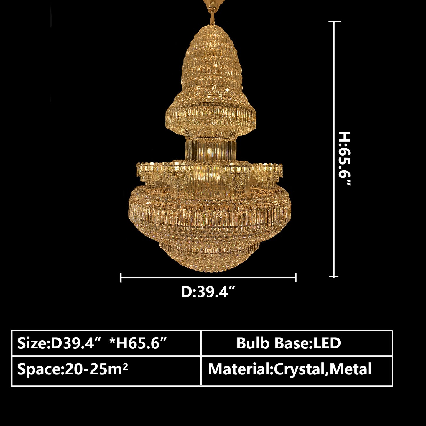 D39.4"*H65.6" chandelier,chaandeliers,pendant,crystal,metal,gold,luxury,empire,ceiling,tiers,layers,multi-tier,extra large,oversized,large,huge,big,living room,dining room,high-ceiling room,foyer,stairs,hallway,entryance,hotel lobby,duplex hall,loft