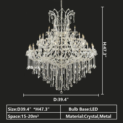 D39.4"*H47.3" chandelier,chandeliers,pendant,crystal,metal,candle,branch,raindrop,teardrop,tiers,layers,multi-tier,multi-layer,multiple,large,extra large,huge,big,oversized,living room,foyer,stairs,entrys,duplex hall