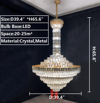 D39.4"*H65.6" chandelier,chandeliers,pendant,crystal,metal,empire,round,long,oversized,extra large,extra long,large,big,huge,luxury,modern,light luxury,stairs,living room,hallway,entrys,foyer,tiers,layers,multi-tier,multi-layer,clear