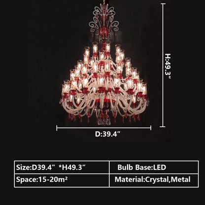 D39.4"*H49.3" chandelier,chandeliers,candle,pendant,raindrop,teardrop,red,crystal,metal,branch,traditional,classical,flower,oversized,extra large,large,big,huge,living room,dining room,stairs,foyers,entrys,hotel lobby,duplex hall