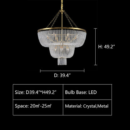 D39.4"*H49.2" chandelier,chandeliers,boho,modern,bead,crystal,chain,living room,dining room,foyer,entryance,ceiling,tiers,layers,round,circle,ring
