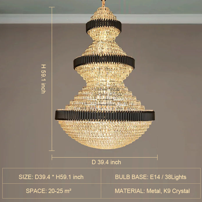 Golden Era Grand Fountain Crystal Chandelier with Black Tube for Staircase/Foyer/High-ceiling