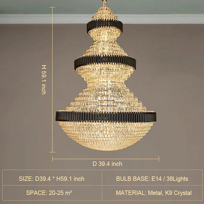 Golden Era Grand Fountain Crystal Chandelier with Black Tube for Staircase/Foyer/High-ceiling