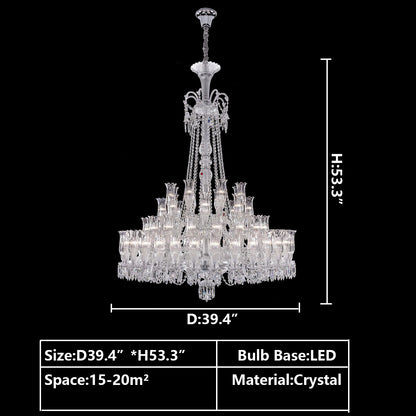 D39.4"*H53.3" chandelier,chandeliers,pendant,candle,crystal shade,raindrop,teardrop,traditional,tiers,layers,multi-tier,multi-layer,multipile,extra large,large,oversized,huge,big,luxury,light luxury,foyer,living room,entrys