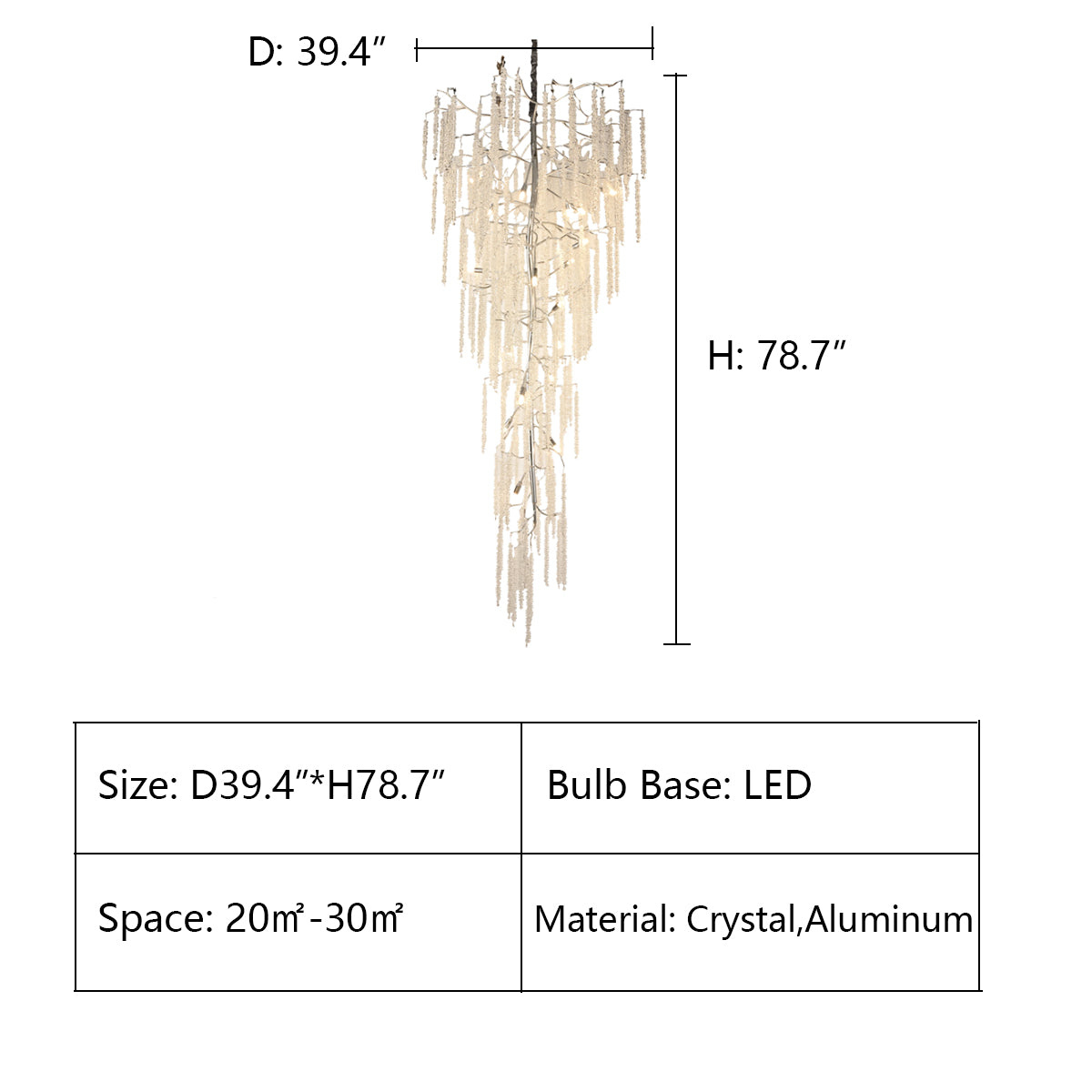 D39.4"*H78.7" chandelier,chandeliers,branch,flower,aluminium,crystal,extra large,oversized,long,big,huge,large,extra long,gold,luxury,stairs,high-ceiling room,foyer,duplex hall