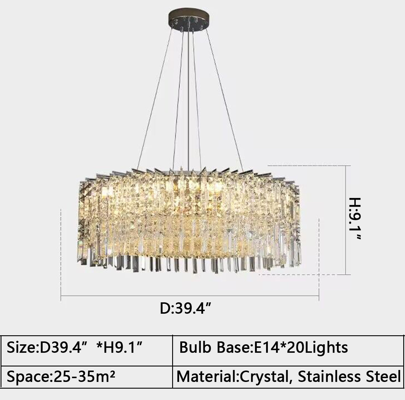 Chrome Silver Stylish Round Crystal Chandelier Modern Ceiling Pendant Light For Living Room/ Bedroom