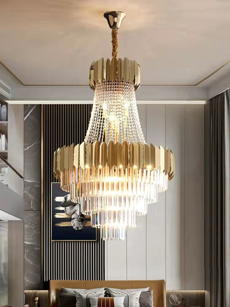 Hallway Golden Crystal Chandelier Luxury Ceiling Lamp for Living Room Staircase