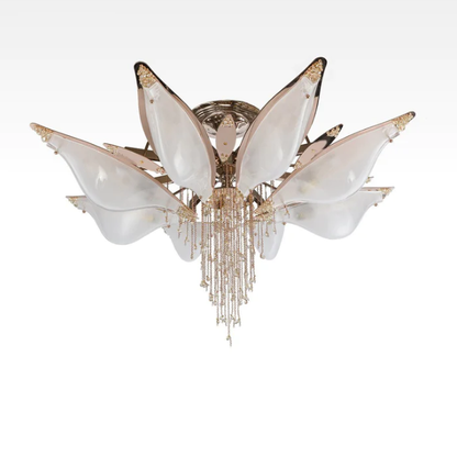 Flush Mount Creative Open-Flower Crystal Pendant Chandelier for Living/Dining Room/Bedroom