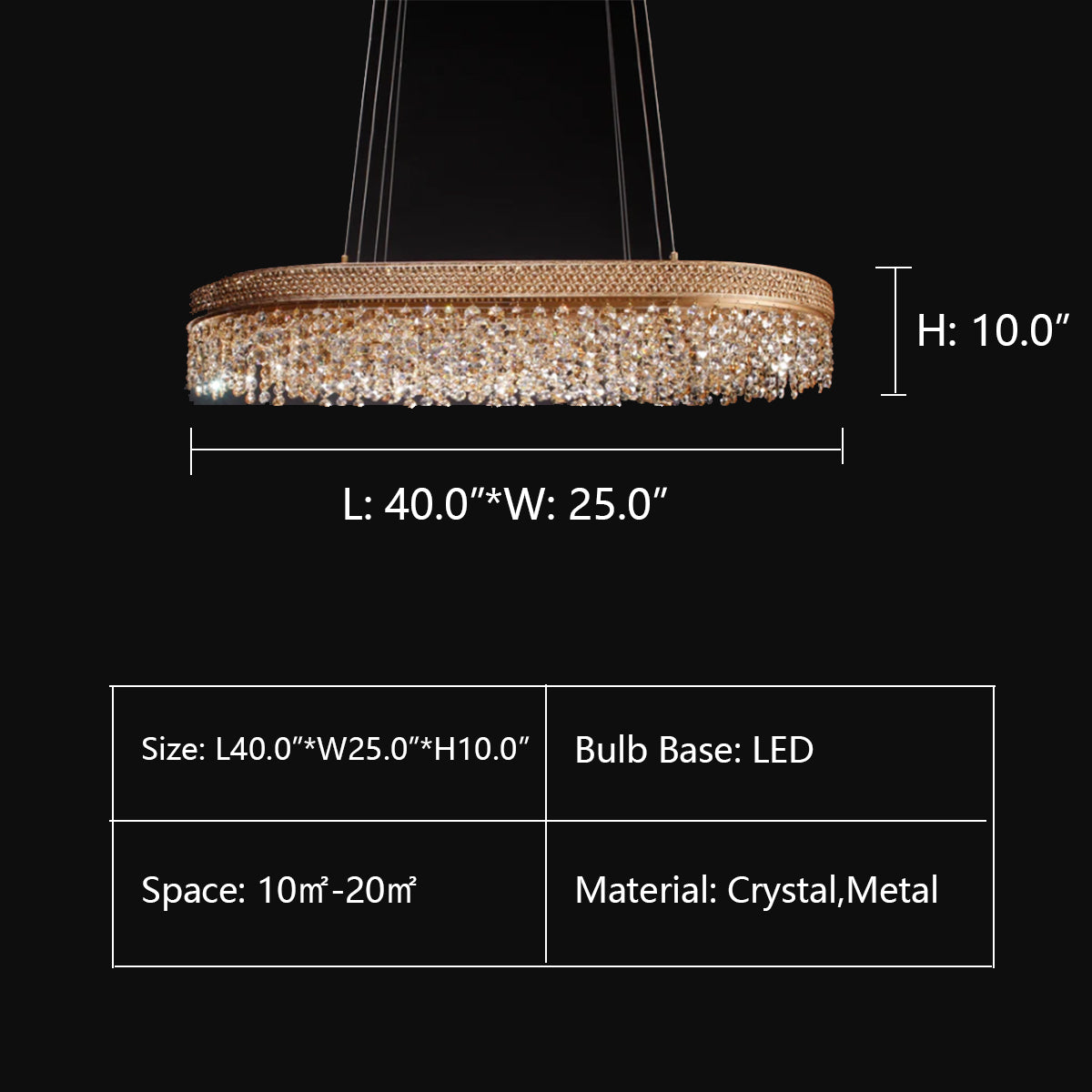 L40.0"*W25.0"*H10.0" Louvre 2-Tier Oval Crystal LED Chandelier,chandelier,chandeliers,oval,crystal ,metal,gold,luxury,crystal pendant,pendant,long table,big table,bar,dining room,living room,kitchen island,kitchen bar,dining bar