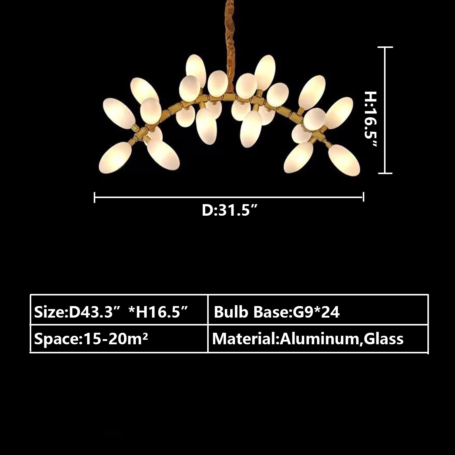 D43.3"*H16.5" chandelier,chandeliers,pendant,branch,glass,aluminium,metal,flower,art,creative,round,set,living room,dining room,foyer,bedroom