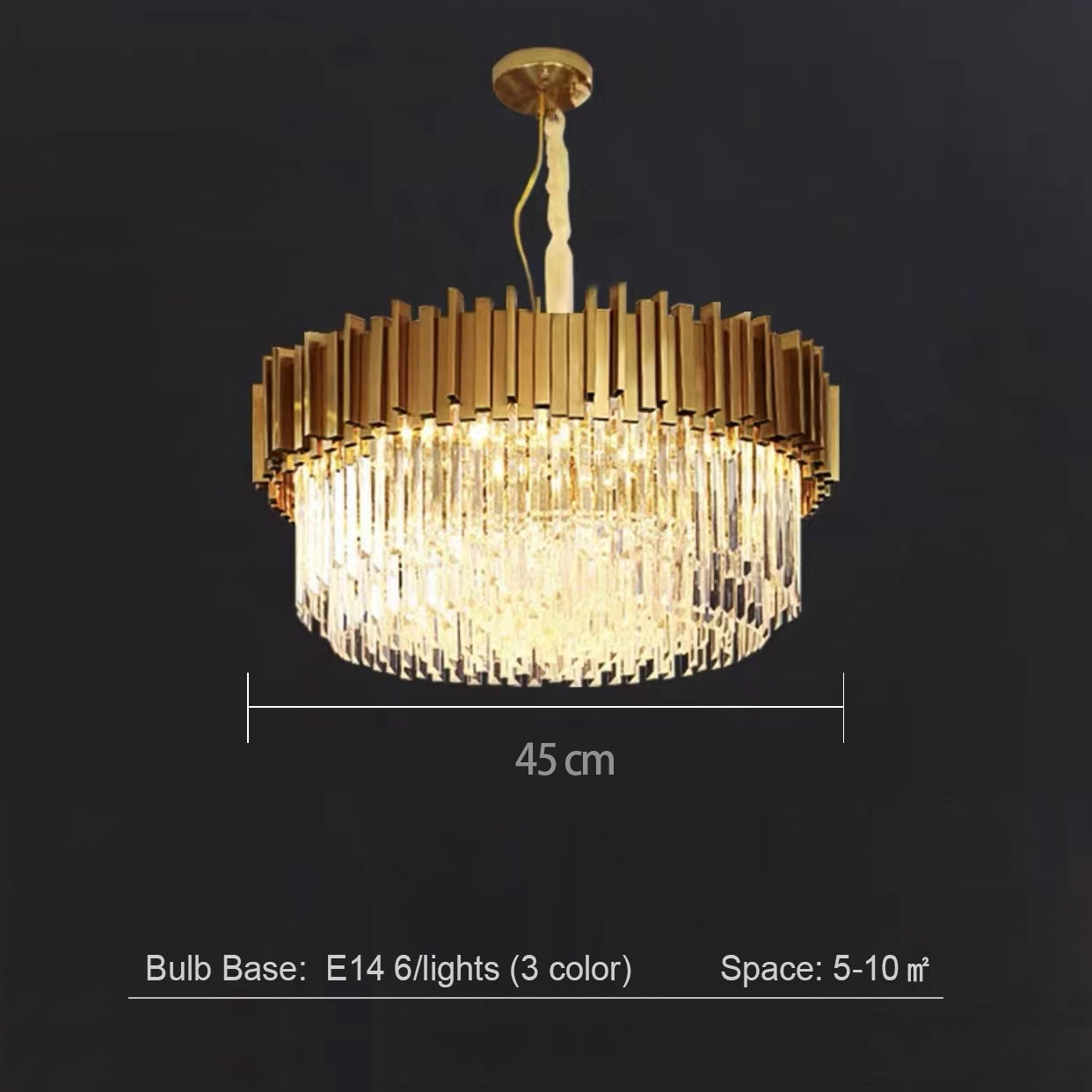 Tiered Gold Chandelier With Rectangle-Cut Crystal Modern LED Hanging Light