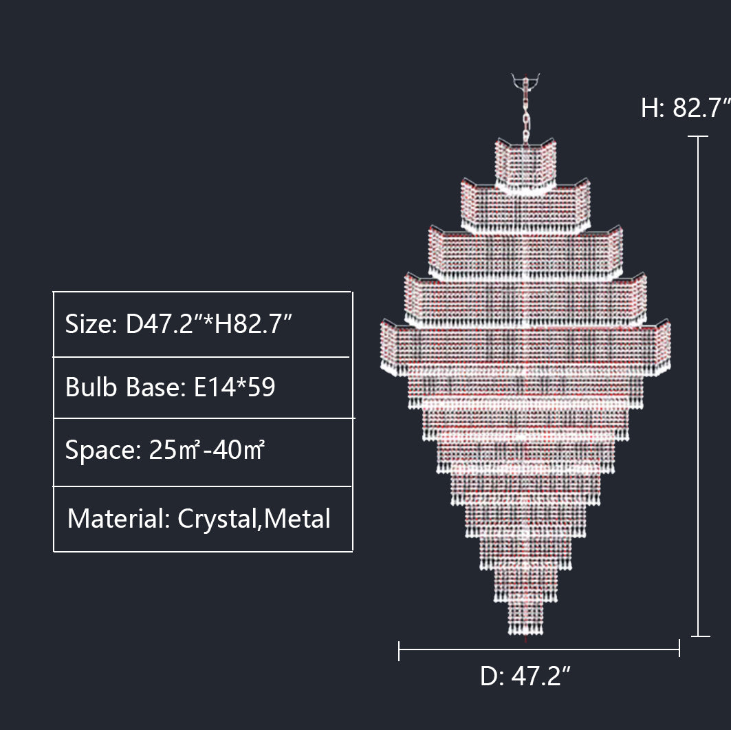 D47.2"*H82.7" chandelier,chandeliers,pendant,crystal,high quality k9 crystal,metal,gold,clear crystal,oversized,extra large,large,big,huge,,luxury,light luxury,ceiling,rods,living room,foyer,entrys,big hallway,spiral staircase,stairs,entryance,loft,duplex hall,hotel lobby