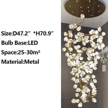 D47.2'*H70.9" chandelier,chandeliers,ceiling,round,flush mount,extra large,oversize,large,long,huge,big,white,flower,foyer,stairs,entrys,living roo,hall way,high-ceiling room