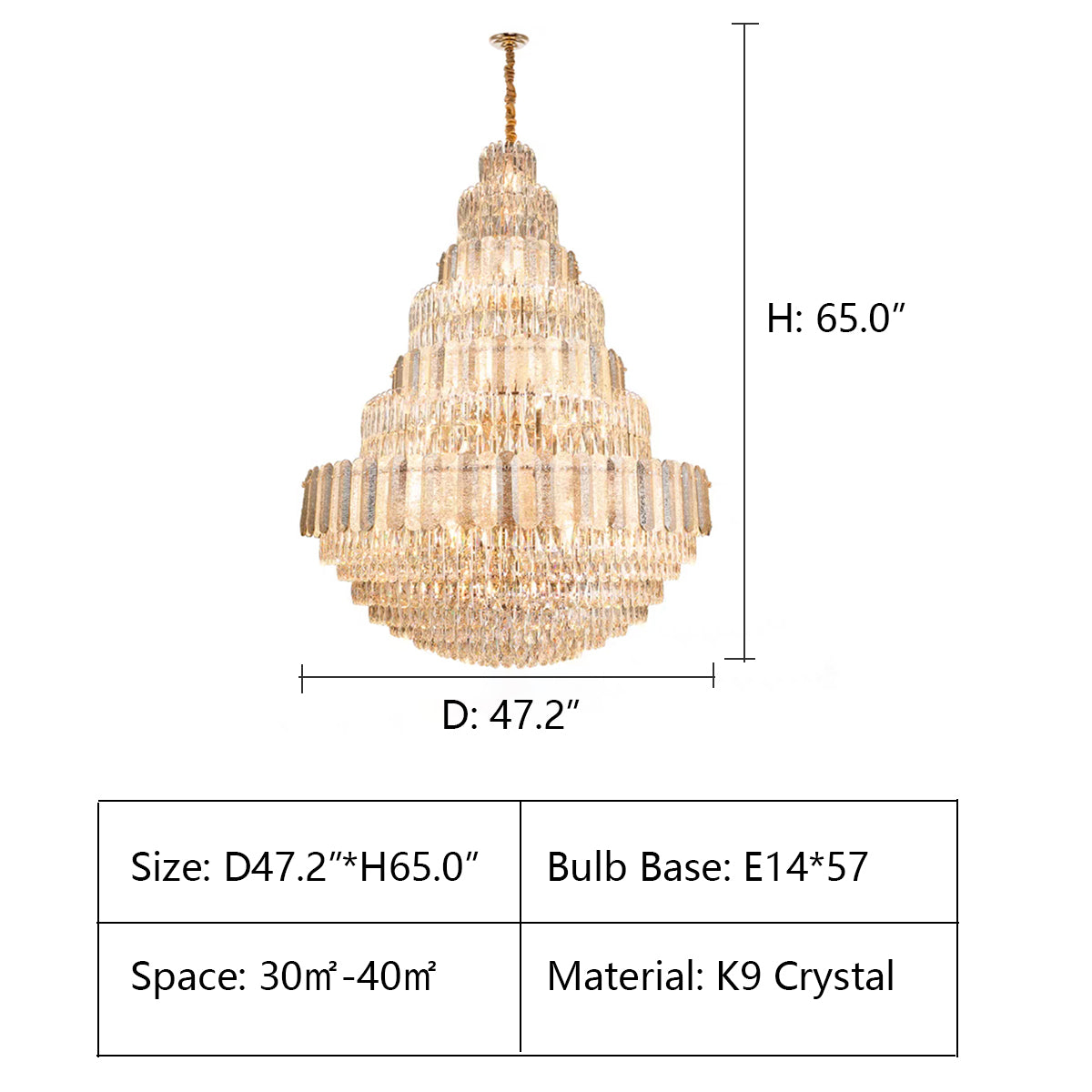 D47.2"*H65.0" crystal,metal,chandeleir,chandeliers,pendant,empire,crystal,layers,tiers,round,living room,dining room,foyer,entrys,stairs,hallway, big hallway,oversized,large,big,huge